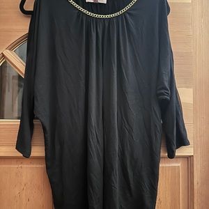 Philosophy Black Cold Shoulder Black Drape Blouse, Gold Chain Collar, XL